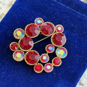 Reserved Listing- Vintage Red Crystal & AB Brooch